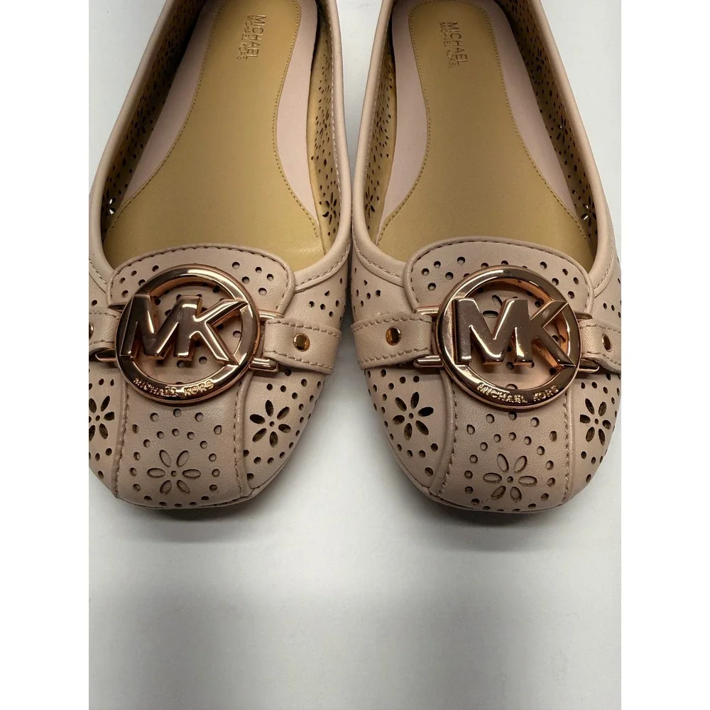 Michael Kors Fulton Moc Blush Pink Perforated Leather Ballet Flats Rose Gold MK